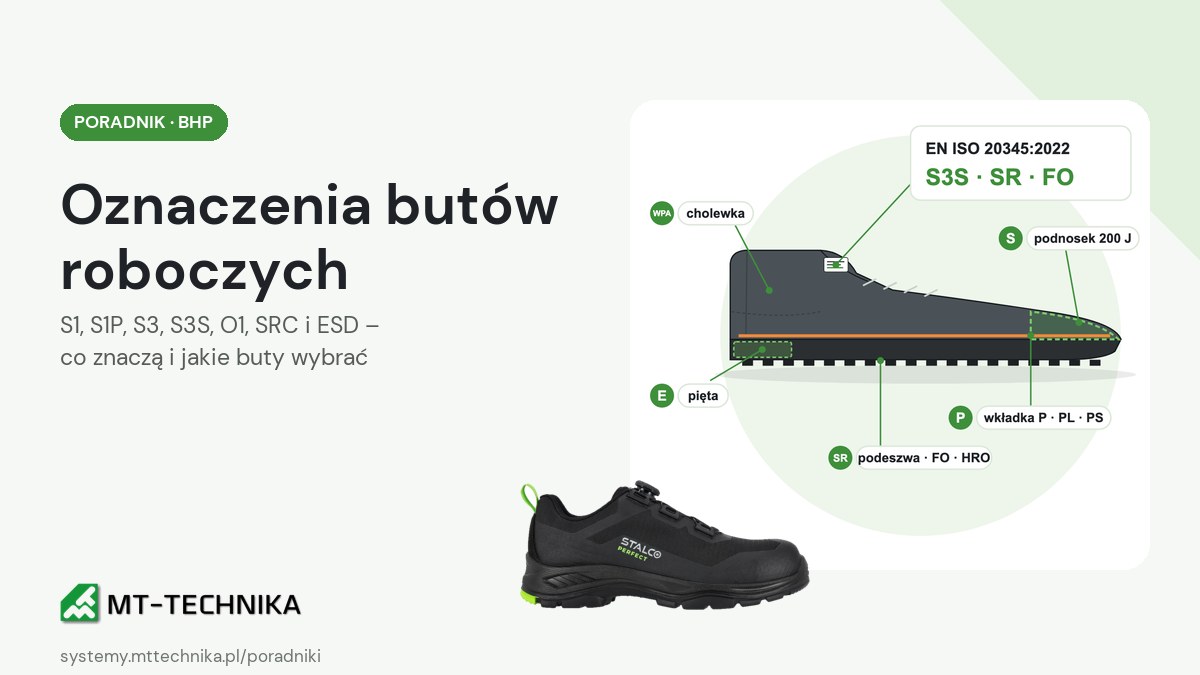 Oznaczenia butów roboczych S1, S1P, S3, S3S, O1, SRC i ESD – poradnik MT Technika