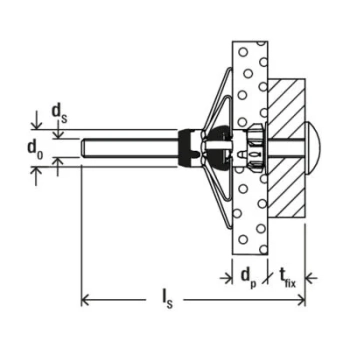 Kołek do płyt g-k Fischer DuoHM 6x55 S z wkrętem M6 – rysunek montażu