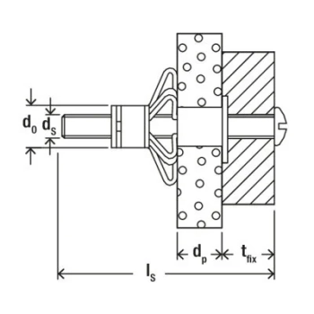Kołek molly Fischer HM 8x54 SS ze śrubą sześciokątną M8x60 mm – rysunek montażu