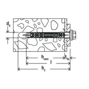 Kołek ramowy Fischer DuoXpand 10x180 mm FUS z wkrętem sześciokątnym i podkładką – rysunek montażu
