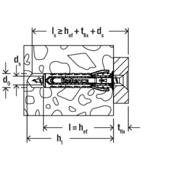 Kołek rozporowy Fischer SX Plus 12x60 mm – rysunek montażu