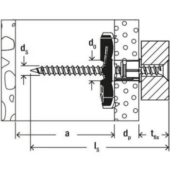 Kołek uchylny Fischer DuoTec 10 do płyt g-k – rysunek montażu