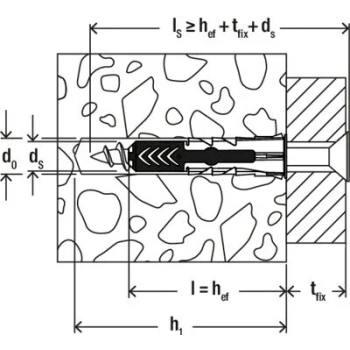 Kołek uniwersalny Fischer DuoPower 12x60 mm – rysunek montażu
