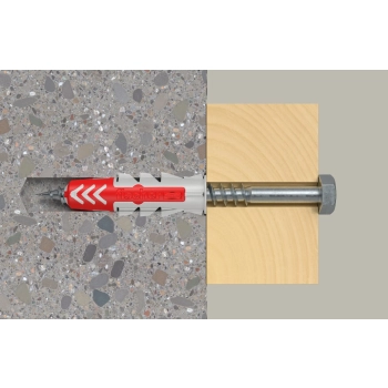 Kołek uniwersalny Fischer DuoPower 14x70 S z wkrętem sześciokątnym 10x95 mm – działanie w podłożu
