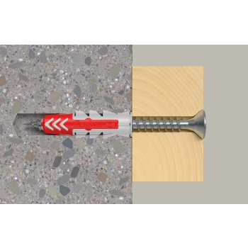 Kołek uniwersalny Fischer DuoPower 8x40 S z wkrętem 5x55 mm – działanie w podłożu