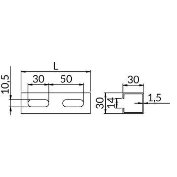 Profile NSZA1,5 30X30 – rysunek wymiarowy