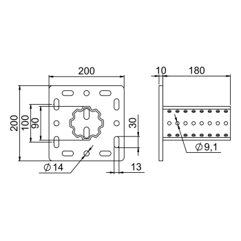 Stopa S200 profilu KJ – rysunek wymiarowy