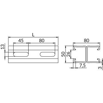 Profile podwójne SDMB3,0 50X80 – rysunek wymiarowy