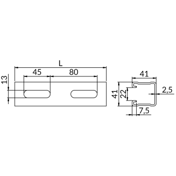 Profile SZMF2,5 41X41 – rysunek wymiarowy