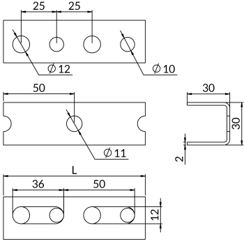 Profile SZU2,0 30X30 – rysunek wymiarowy