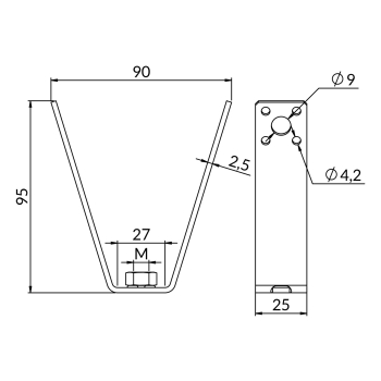 Wieszaki blach trapezowych WTV – rysunek wymiarowy