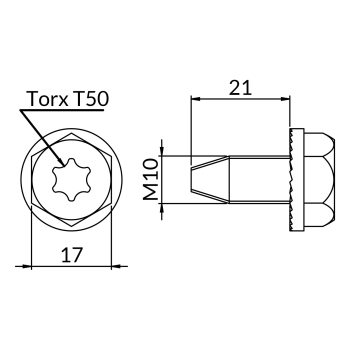Śruba samogwintująca SP M10x21 – rysunek wymiarowy