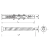 Kołek ramowy R-FF1 8x80 mm z wkrętem (łeb stożkowy) Rawlplug – rysunek techniczny z wymiarami