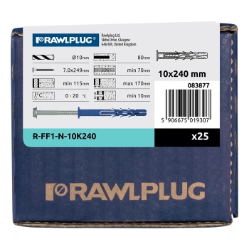 Kołek ramowy z kołnierzem R-FF1 10x240 mm z wkrętem (łeb sześciokątny) Rawlplug – zdjęcie 3