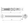 Kołek ramowy z kołnierzem R-FF1-N-K-DT 10x140 mm, wkręt z ocynku płatkowego Rawlplug – rysunek techniczny z wymiarami