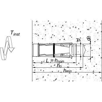 Tuleja kotwy Rawlbolt R-RB M10 Rawlplug – rysunek techniczny z wymiarami