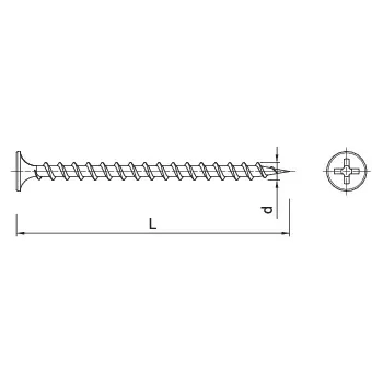 Wkręt do płyt g-k na podkład drewniany FT 3,5x35 mm Koelner – rysunek techniczny z wymiarami