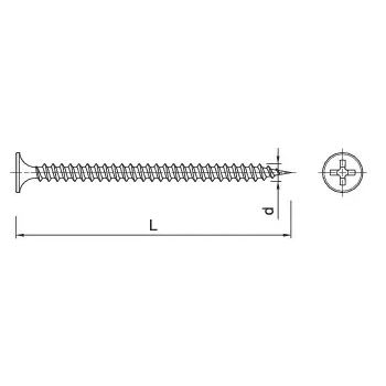 Wkręt do płyt g-k na profile metalowe FS 3,5x25 mm Koelner – rysunek techniczny z wymiarami