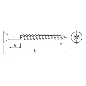 Wkręt hartowany do drewna UC 6x140 mm z łbem stożkowym Koelner – rysunek techniczny z wymiarami