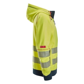 Bluza robocza trudnopalna odblaskowa Arc z kapturem, na suwak, EN ISO 20471 kl. 2/3 Snickers ProtecWork 2866 – prawy bok