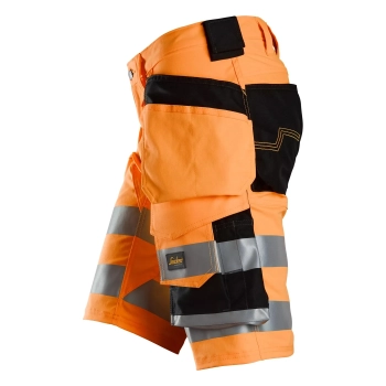 Spodenki robocze odblaskowe stretch z workami kieszeniowymi, EN ISO 20471 kl. 1 Snickers High-Vis 6135 – lewy bok