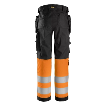 Spodnie robocze damskie odblaskowe stretch z workami kieszeniowymi, EN ISO 20471 kl. 1 Snickers High-Vis 6734 – tył