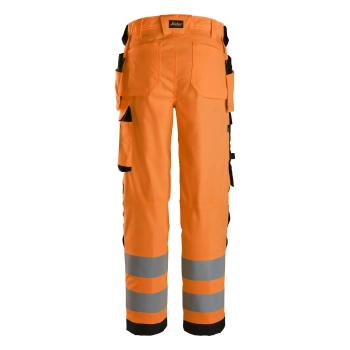 Spodnie robocze damskie odblaskowe stretch z workami kieszeniowymi, EN ISO 20471 kl. 2 Snickers High-Vis 6743 – tył