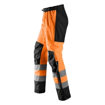 Spodnie robocze odblaskowe przeciwdeszczowe shell, EN ISO 20471 kl. 2 Snickers High-Vis 6530 – lewy bok