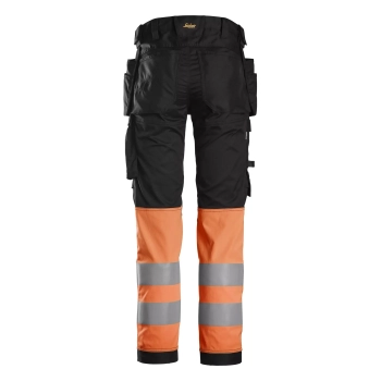 Spodnie robocze odblaskowe stretch z workami kieszeniowymi, EN ISO 20471 kl. 1 Snickers High-Vis 6234 – tył