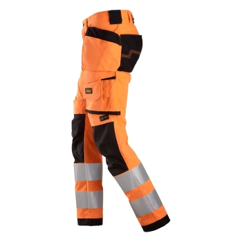 Spodnie robocze odblaskowe stretch z workami kieszeniowymi, EN ISO 20471 kl. 2 Snickers High-Vis 6243 – lewy bok