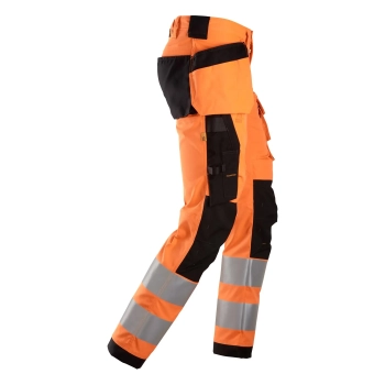 Spodnie robocze odblaskowe stretch z workami kieszeniowymi, EN ISO 20471 kl. 2 Snickers High-Vis 6243 – prawy bok
