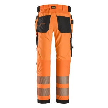 Spodnie robocze odblaskowe z 4-kierunkowego stretchu, z workami kieszeniowymi, EN ISO 20471 kl. 2 Snickers High-Vis 6232 – tył