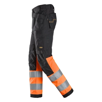 Spodnie robocze odblaskowe z workami kieszeniowymi, EN ISO 20471 kl. 1 Snickers High-Vis 6239 – lewy bok