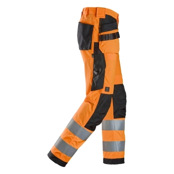 Spodnie robocze odblaskowe z workami kieszeniowymi, EN ISO 20471 kl. 2 Snickers High-Vis 6238 – prawy bok