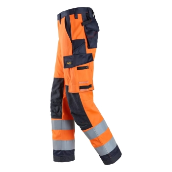Spodnie robocze spawalnicze odblaskowe, EN ISO 20471 kl. 2 Snickers ProtecWork 6366 – lewy bok