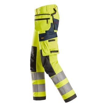 Spodnie robocze trudnopalne odblaskowe stretch z workami kieszeniowymi, EN ISO 20471 kl. 2 Snickers ProtecWork 6268 – lewy bok