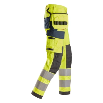 Spodnie robocze trudnopalne odblaskowe stretch z workami kieszeniowymi, EN ISO 20471 kl. 2 Snickers ProtecWork 6268 – prawy bok