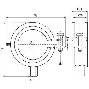 Walraven BISMAT Obejma Flash EPDM (M8/10) – rysunek wymiarowy