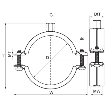 Walraven Obejma KSB2 (M8/M10) – rysunek wymiarowy