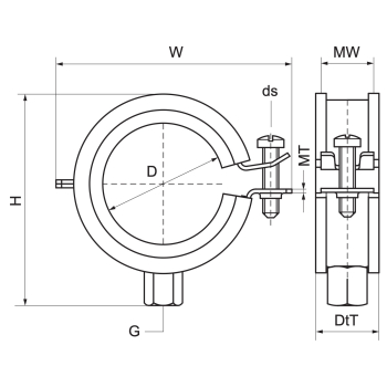 Walraven BISMAT 2000 Obejma EPDM (M8/10) – rysunek wymiarowy