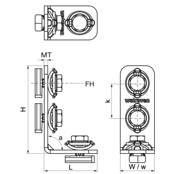Walraven RapidStrut Kątownik 90° G2 BUP – rysunek wymiarowy