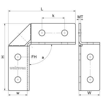 Walraven RapidStrut Kątownik 90° 2D BUP – rysunek wymiarowy