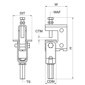 Walraven Klamra przechylna model E – rysunek wymiarowy