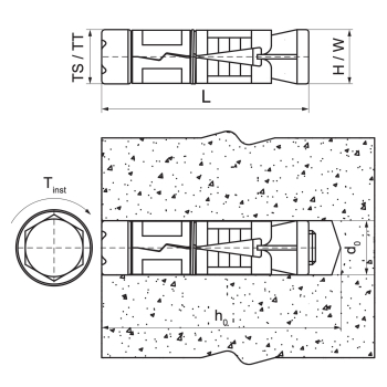 Walraven WSA1 Kotwa segmentowa – rysunek wymiarowy