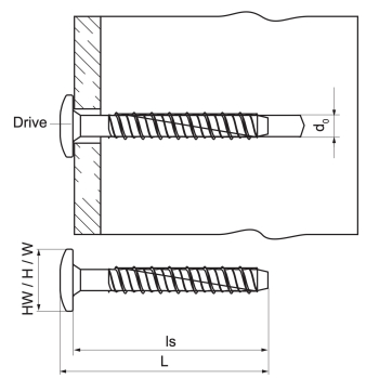 Walraven W-LX-PX Śruba do betonu Torx – rysunek wymiarowy