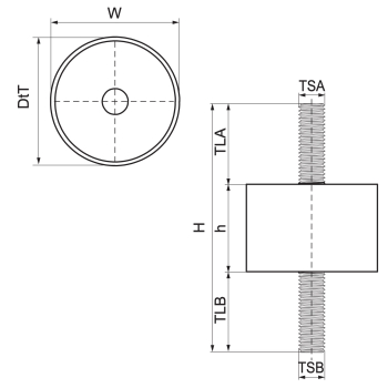 Walraven VibraTek SB-MM amortyzator drgań – rysunek wymiarowy