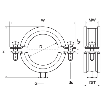 Walraven Bifix 1301 Obejma EPDM STN (M8) – rysunek wymiarowy