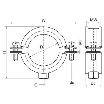 Walraven Bifix 1301 Obejma EPDM STN (M10) – rysunek wymiarowy