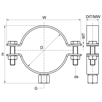 Obejmy Walraven HD700 SSt A4 M10 – rysunek wymiarowy