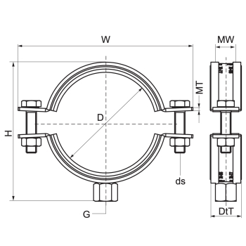 Obejmy Walraven HD1701 SSt A4 EPDM M10 – rysunek wymiarowy